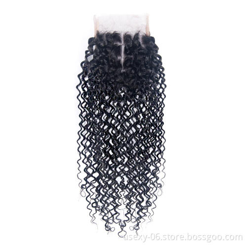 Wholesales Hot Selling  Remy 100% Human Hair Closure Brazilian Virgin Hair Curly Wave 4*4 Closure